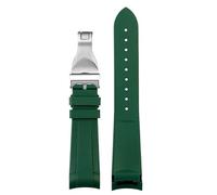 HASGTFM Curved End Natural Rubber Watchband Men 22mm Fit For Tudor Black Bay 1958 41mm Fit For GMT Pelagos Pin Folding Buckle Silicone Watch Strap(Green-silver folding)