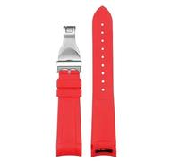 HASGTFM Curved End Natural Rubber Watchband Men 22mm Fit For Tudor Black Bay 1958 41mm Fit For GMT Pelagos Pin Folding Buckle Silicone Watch Strap(Red-silver folding)