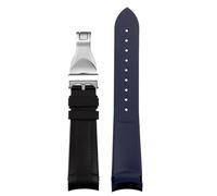 HASGTFM Curved End Natural Rubber Watchband Men 22mm Fit For Tudor Black Bay 1958 41mm Fit For GMT Pelagos Pin Folding Buckle Silicone Watch Strap(Black blue folding)