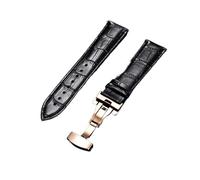 HASGTFM Embossed Leather Strap with Stainless Steel Butterfly Buckle Watchband 18mm 20mm 22mm 24mm Watch Straps(Rose gold black,22mm)