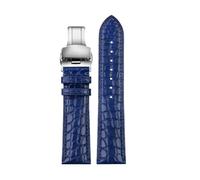 HASGTFM Fit For Any Luxurious Wristband Strap Soft Blue Leather Watchband Clasp 18 20mm 22mm Men Wrist Band(Blue silver fold,22mm)