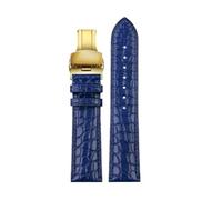 HASGTFM Fit For Any Luxurious Wristband Strap Soft Blue Leather Watchband Clasp 18 20mm 22mm Men Wrist Band(Blue gold fold,20mm)