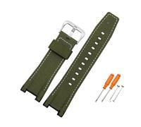 HASGTFM Fit For G-SHOCK GST-210D/S100D/S110D/W110D/W300 Leather Nylon Canvas Watch Strap Black Brown Yellow Men Watchband(Green-silver)