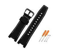 HASGTFM Fit For G-SHOCK GST-210D/S100D/S110D/W110D/W300 Leather Nylon Canvas Watch Strap Black Brown Yellow Men Watchband(Black white-black)