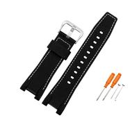 HASGTFM Fit For G-SHOCK GST-210D/S100D/S110D/W110D/W300 Leather Nylon Canvas Watch Strap Black Brown Yellow Men Watchband(Black white-silver)