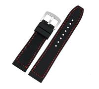 HASGTFM For any brand watchband waterproof silicone bracelet 20mm 22mm 24mm watch bracelet Soft manual suture Simplicity silicone watch(Red suture silver,20mm)