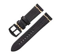 HASGTFM Handmade Leather Watch Strap Vintage Vegetable Tanned Leather Watch Band 18mm 20mm 22mm 24mm Watchband Green(Black-b,22mm)