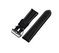 HASGTFM Handmade Leather Watchband Straps With Stainless Steel Silver Black Buckle 22mm 24mm 26mm Watch Strap(Black(silver buckle),24mm)