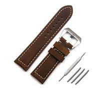 HASGTFM Leather strap men's watch accessories 20mm22mm24mm26mm silver buckle sports waterproof leather strap female bracelet watch band(Dark brown,24mm)