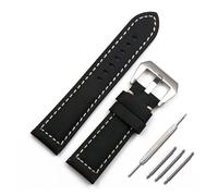 HASGTFM Leather strap men's watch accessories 20mm22mm24mm26mm silver buckle sports waterproof leather strap female bracelet watch band(Nero,26mm)