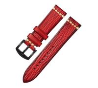 HASGTFM Leather Watch Strap Handmade Vintage Wristband 18mm 20mm 22mm 24mm Watch Band With Solid Buckle(Red-b,18mm)