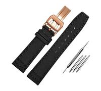 HASGTFM Nylon Canvas With Lea/ther Bottom Watch Strap 20 21 22 Army Green Blue Black Watchband Fit For IWC Mark-xx Pilot Portugieser(Black-Rose gold,22mm)