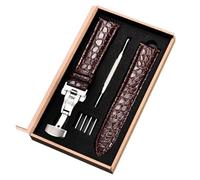 HASGTFM Pattern Leather Watch Straps Stainless Steel Butterfly Buckle 18mm 20mm 22mm 24mm Business Watchband With Gift box(Brown-silver,24mm)