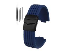 HASGTFM Silicone rubber watch strap 16mm 18mm 20mm 22mm 24mm universal black blue Double safety buckle stripe unisex watchband bracelet(Blue-Black,16mm)