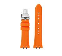 HASGTFM Silicone Rubber Watch Strap 24mm Black Blue Orange Green Solid Color Men’s Watchband With Silver Gold Connector Fit For Tudor Royal(Orange-Silver)