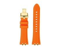 HASGTFM Silicone Rubber Watch Strap 24mm Black Blue Orange Green Solid Color Men’s Watchband With Silver Gold Connector Fit For Tudor Royal(Orange-Gold)