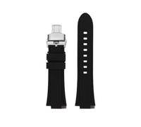 HASGTFM Silicone Rubber Watchstrap 24 * 16mm Convex Joint Black Blue Green Orange Men Watchband Fit For Timex Adventure Tidal IQ T2N720 T2N721(Black-Silver)