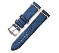 HASGTFM Vegetable Tanned Leather Watchbands with Stainless Steel Buckle Replace Accessories Retro Watch Straps 18mm 20mm 22mm 24mm(Blue (silver),22mm)