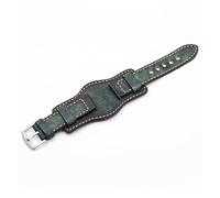 HASGTFM Vintage Handmade Watch Strap 20mm 22mm 24mm Cuff Leather Watchbands With Mat Band For Fossil Watch(Grn,22mm)