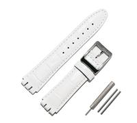 HASGTFM Watch accessories leather strap men's pin buckle 17mm19mm Fit For Swatch strap sports waterproof watch band(Bianco,17mm)