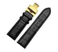 HASGTFM Watch Strap 23mm 24mm 26mm 28mm Big Width Black Brown Mens Leather Watch Strap Band bracelets(Black-gold,20mm)