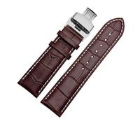 HASGTFM Watch Strap 23mm 24mm 26mm 28mm Big Width Black Brown Mens Leather Watch Strap Band bracelets(Brown white-silver,21mm)