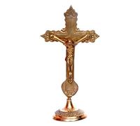 Hashcart Brass Crucifix Cross for Table - Catholic Standing Crucifix for Altar - Brass Jesus Christ Statue for Home Office Church Christian Decor [ 6 inch