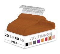 HASHI HOME Velvet Hangers Non Slip Clothes Felt Hanger Heavy Duty for Coat, Premium Slim Space Saving Suit Hangers for Closet Organizer, 360° Rotating Silver Hook- Pants Hangers (Brown, 20)