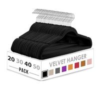HASHI HOME Velvet Hangers, Non Slip Clothes Felt Hanger Heavy Duty for Coat, Premium Slim Space Saving Suit Hangers for Closet Organizer, 360° Rotating Silver Hook- Pants Hangers (Black, 20)