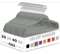 HASHI HOME Velvet Hangers, Non Slip Clothes Felt Hanger Heavy Duty for Coat, Premium Slim Space Saving Suit Hangers for Closet Organizer, 360° Rotating Silver Hook- Pants Hangers (Grey, 20)
