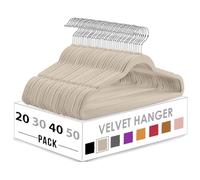 HASHI HOME Velvet Hangers, Non Slip Clothes Felt Hanger Heavy Duty for Coat, Premium Slim Space Saving Suit Hangers for Closet Organizer, 360° Rotating Silver Hook Pants Hangers (Ivory White, 40)