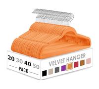 HASHI HOME Velvet Hangers, Non Slip Clothes Felt Hanger Heavy Duty for Coat, Premium Slim Space Saving Suit Hangers for Closet Organizer, 360° Rotating Silver Hook - Pants Hangers (Orange, 20)