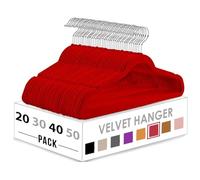 HASHI HOME Velvet Hangers, Non Slip Clothes Felt Hanger Heavy Duty for Coat, Premium Slim Space Saving Suit Hangers for Closet Organizer, 360° Rotating Silver Hook - Pants Hangers (Red, 20)