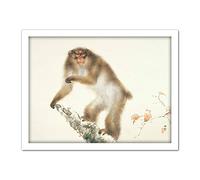 Hashimoto Old Monkey Cherry Autumn Japan Painting Artwork Framed Wall Art Print 18X24 Inch