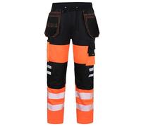 Hashoob Men's Fleece Hi-Viz Work Trousers Jogger Workwear with Hi Visibility Tape Pants (Eight-Orange, S)