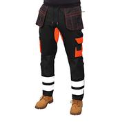 HASHOOB Mens Hi Viz Work Trousers Fleece Work Joggers Army Trousers ST-02 (ST2-FL-HV2, S)