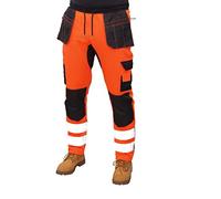HASHOOB Mens Hi Viz Work Trousers Fleece Work Joggers Army Trousers ST-02 (ST2-FL-HV3, L)