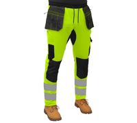HASHOOB Mens Hi Viz Work Trousers Fleece Work Joggers Army Trousers ST-02 (ST2-FL-HV4, L)