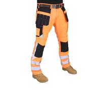 HASHOOB TRADING FZE Hi-Vis Workwear Trousers for Men - Reflective, Durable, Cordura Knee Pad Pocket (OST13EN-OR1, 32W X 30L) Orange