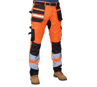 HASHOOB TRADING FZE Men’s Hi Vis High Visibility Work Trousers with Reflective Tape Multi Pocket Pants (K1HV-OR1, 30W X 32L) Orange
