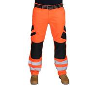HASHOOB TRADING FZE Men’s Hi Vis Trousers Workwear Multi Pocket Cargo Trousers (9TH-OR1, 32W X 34L) Orange