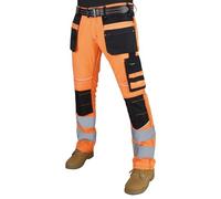 HASHOOB TRADING FZE Men’s Hi Vis Work Trousers Cargo Multi Pocket Hi Viz Trousers Workwear Pants (OST12-OR1, 38W X 32L) Orange
