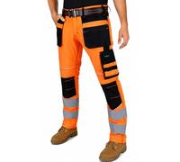 HASHOOB TRADING FZE Men’s Hi Vis Work Trousers Cargo Multi Pocket Hi Viz Trousers Workwear Pants (OST12-OR1, 32W X 32L) Orange