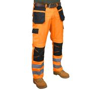 HASHOOB TRADING FZE Men’s Hi Vis Work Trousers Reflective Tape High Visibility Safety Cargo Work Trousers Multi Pocket Workwear Pants (FO2HV-OR1, 36W X 30L) Orange