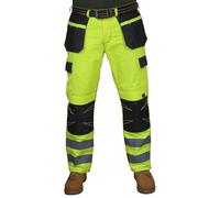 HASHOOB TRADING FZE Men’s Hi Vis Work Trousers Reflective Tape High Visibility Safety Cargo Work Trousers Multi Pocket Workwear Pants (FO2HV-PR1, 32W X 32L)