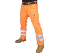 HASHOOB TRADING FZE Men’s Multi Pocket Hi Vis Work Trousers Cargo Trousers Workwear Pants (10-OR1, 32W X 34L) Orange