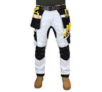 HASHOOB TRADING FZE Men’s Painter Work Trousers White Workwear Cargo Trousers Heavy Duty Multi Pocket Painters Decorators Work Trousers (WH1, 36W X 30L)