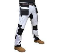 HASHOOB TRADING FZE Men’s White Workwear Cargo Trousers Heavy Duty Thick Fabric Multi Pocket Painters Decorators Work Trousers (WHITE2, 36W X 34L)