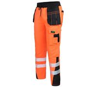HASHOOB TRADING FZE Men's Fleece Hi-Viz Work Trousers Hi Visibility Tape Jogger Workwear Pants (Seven-Orange, M)