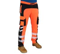 HASHOOB TRADING FZE Men's Fleece Hi-Viz Work Trousers Multi Pocket Trousers Cargo Workwear Pants (10-FLFO-Orange, L)